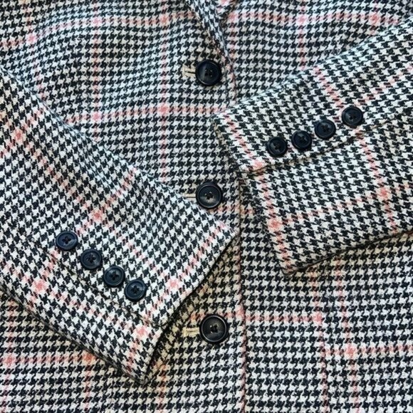 LL Bean Blazer Bellandi Black Houndstooth Print Lined Italian Wool Womens Sz M - Picture 4 of 12
